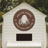 White building with a brown 'Miller Farms' logo on a blurred green background